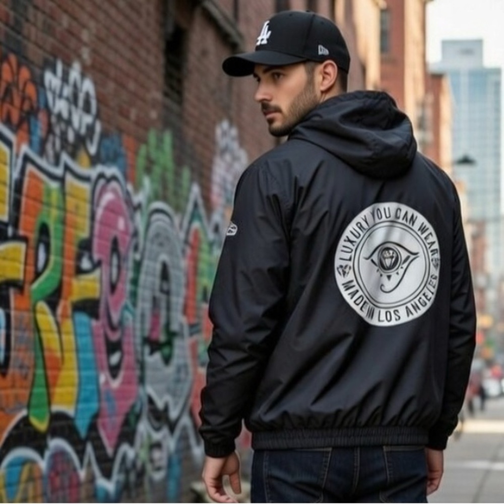BlueMoon Streetwear Black Windbreaker size Large
